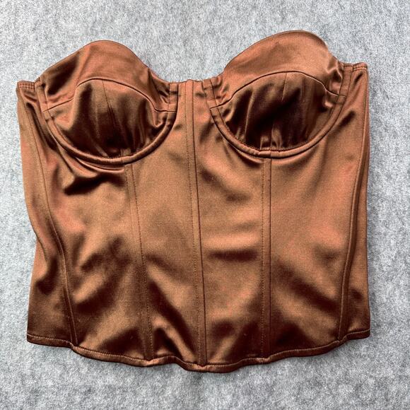 Edikted Other - Edikted Women's S Brown Satin Corset Bustier with‎ back zipper.